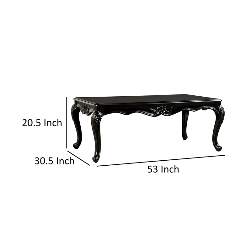 Roche Coffee Table- 53 Inch- Classical Cabriole Legs- Dark Brown Solid Wood