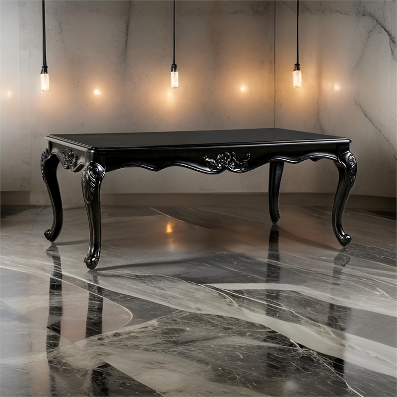 Roche Coffee Table- 53 Inch- Classical Cabriole Legs- Dark Brown Solid Wood