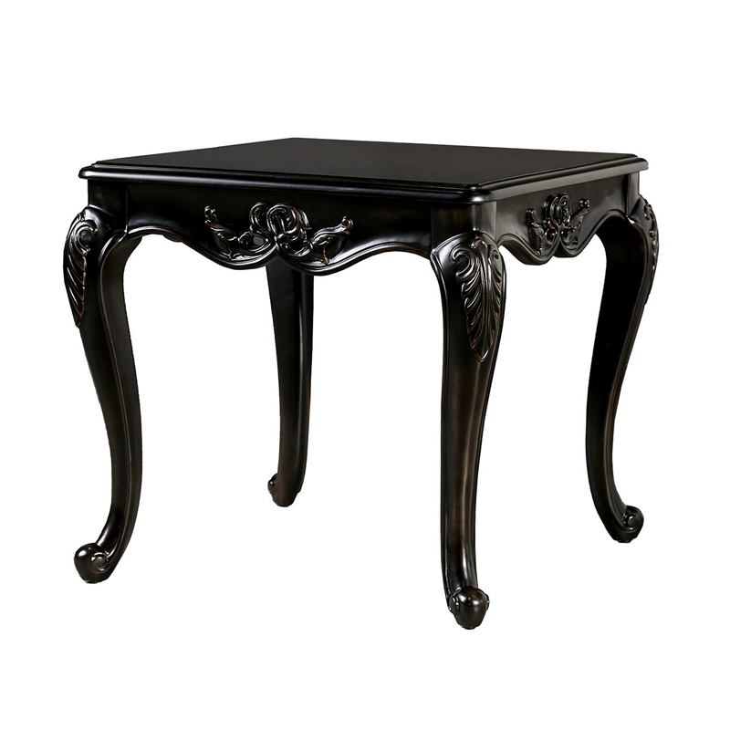 Roche Side End Table- 29 Inch- Classic Cabriole Legs- Dark Brown Solid Wood
