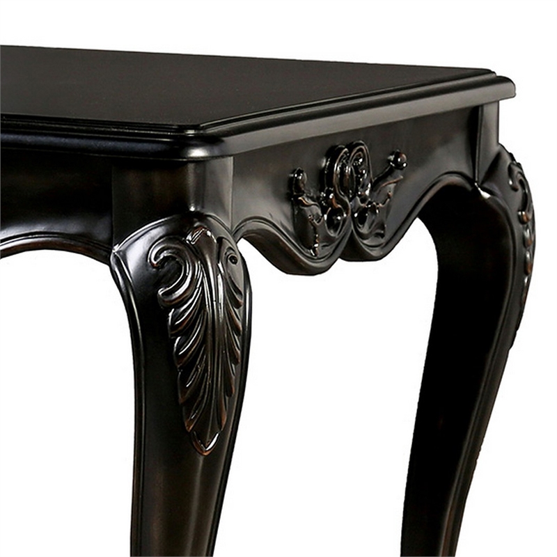 Roche Side End Table- 29 Inch- Classic Cabriole Legs- Dark Brown Solid Wood