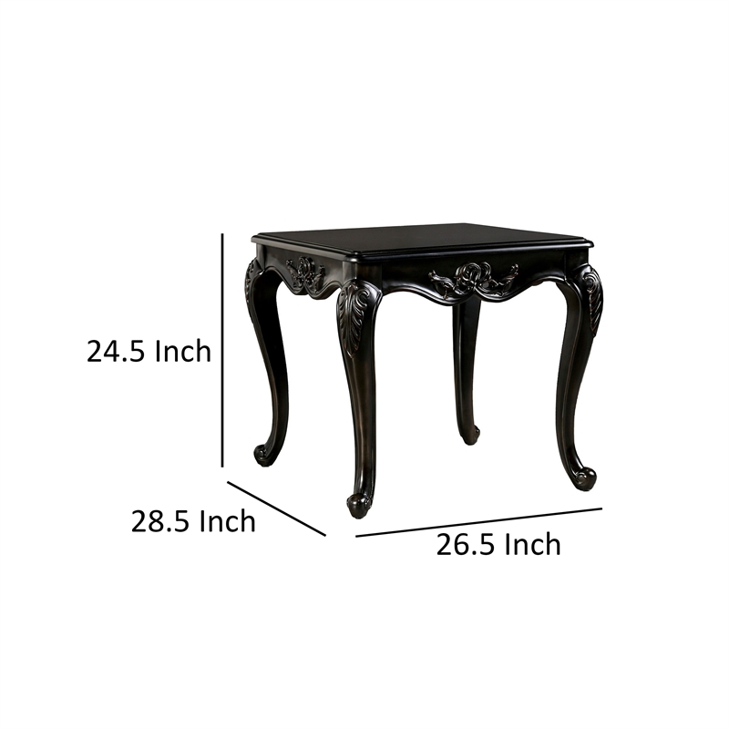 Roche Side End Table- 29 Inch- Classic Cabriole Legs- Dark Brown Solid Wood