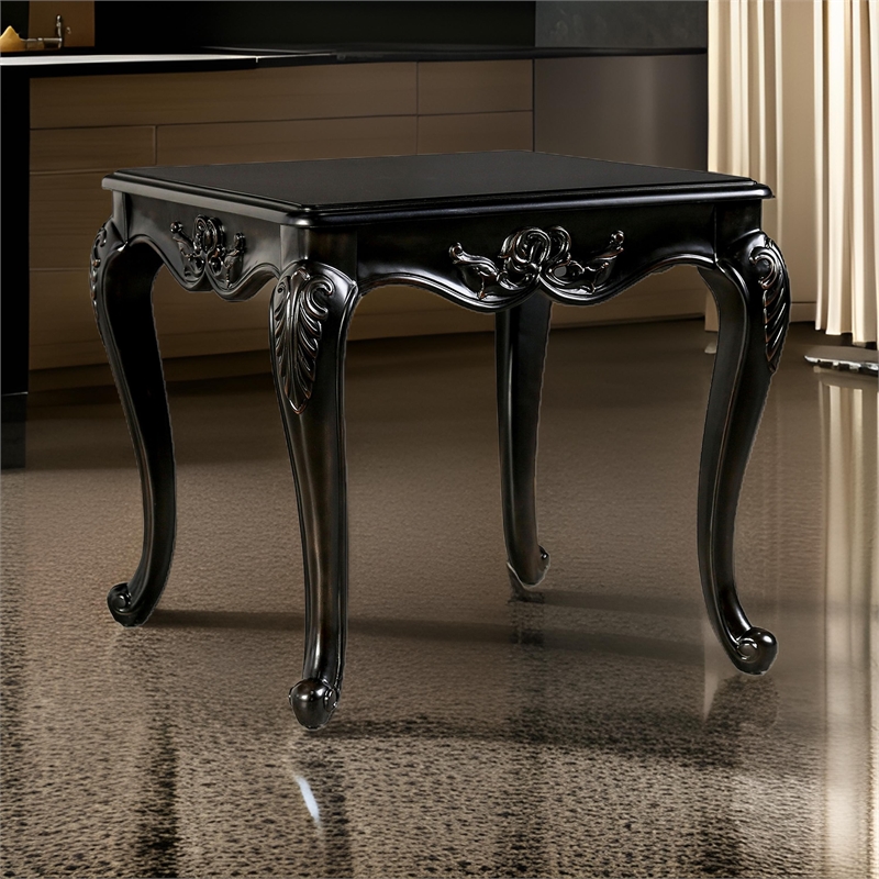 Roche Side End Table- 29 Inch- Classic Cabriole Legs- Dark Brown Solid Wood