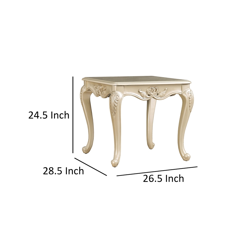 Roche Side End Table- 29 Inch- Classic Cabriole Legs- Champagne Gold Wood