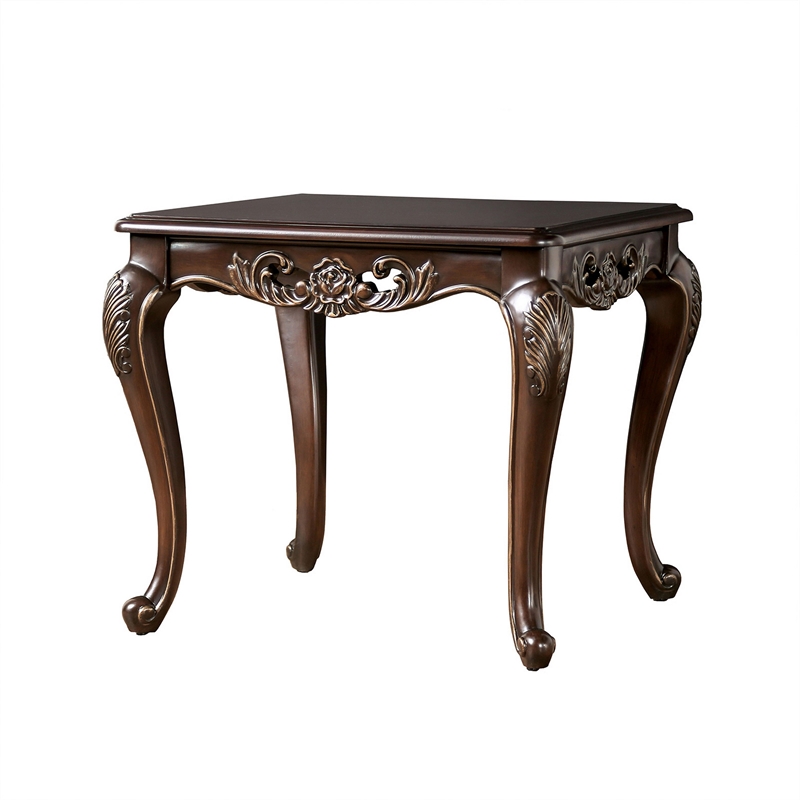 Halie Side End Table- 28 Inch- Classic Cabriole Legs- Dark Brown Solid Wood