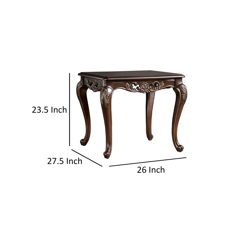 Halie Side End Table- 28 Inch- Classic Cabriole Legs- Dark Brown Solid Wood