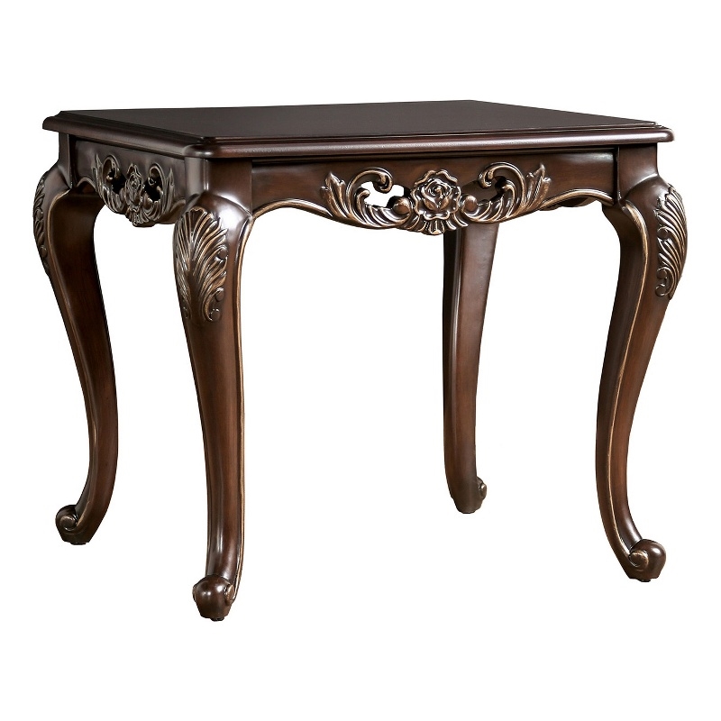 Halie Side End Table- 28 Inch- Classic Cabriole Legs- Dark Brown Solid Wood