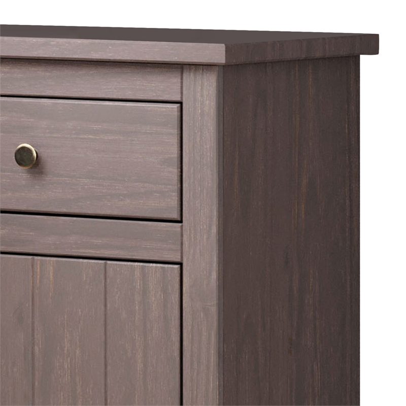 Stav Nightstand- 1 Drawer and Door- 25 Inch- Plank Style- Gray Solid Wood