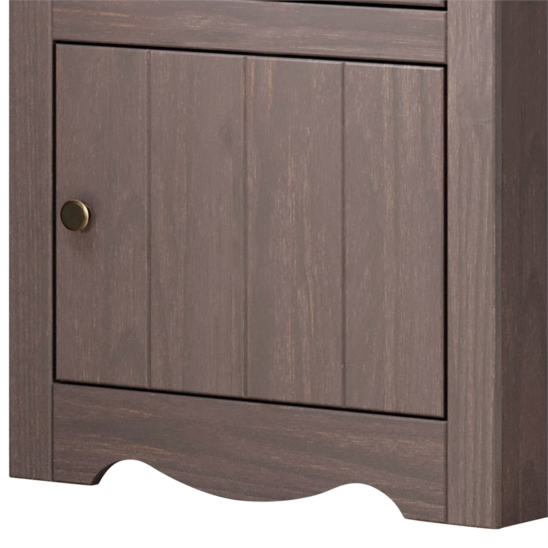 Stav Nightstand- 1 Drawer and Door- 25 Inch- Plank Style- Gray Solid Wood