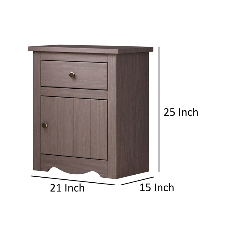 Stav Nightstand- 1 Drawer and Door- 25 Inch- Plank Style- Gray Solid Wood