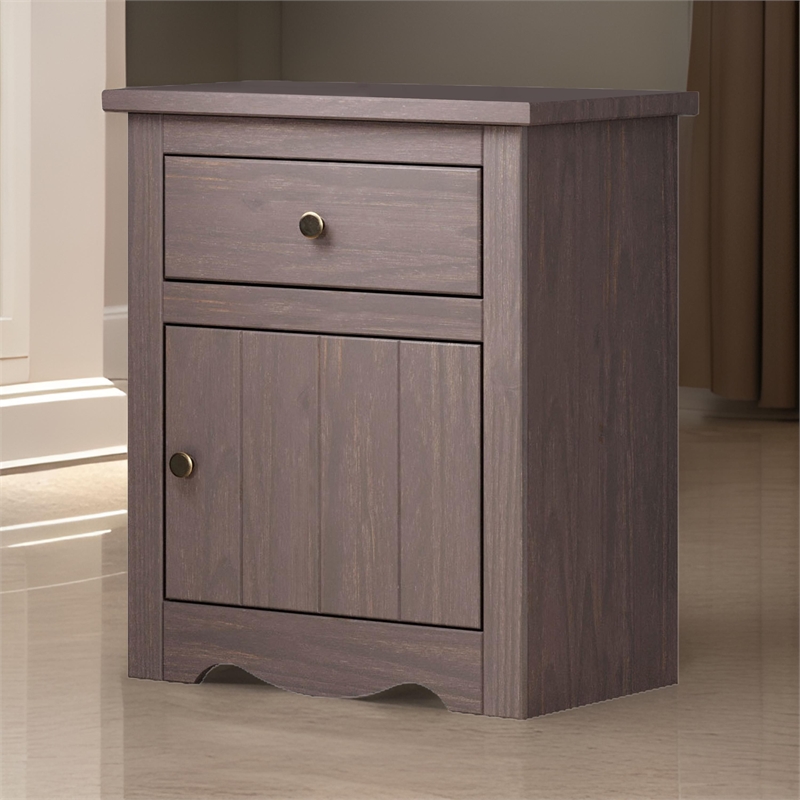 Stav Nightstand- 1 Drawer and Door- 25 Inch- Plank Style- Gray Solid Wood