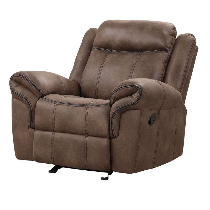 Arisa Manual Glider Recliner Chair- Brown Faux Leather- Pillow Arms