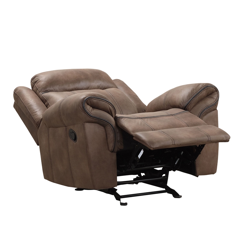 Arisa Manual Glider Recliner Chair- Brown Faux Leather- Pillow Arms