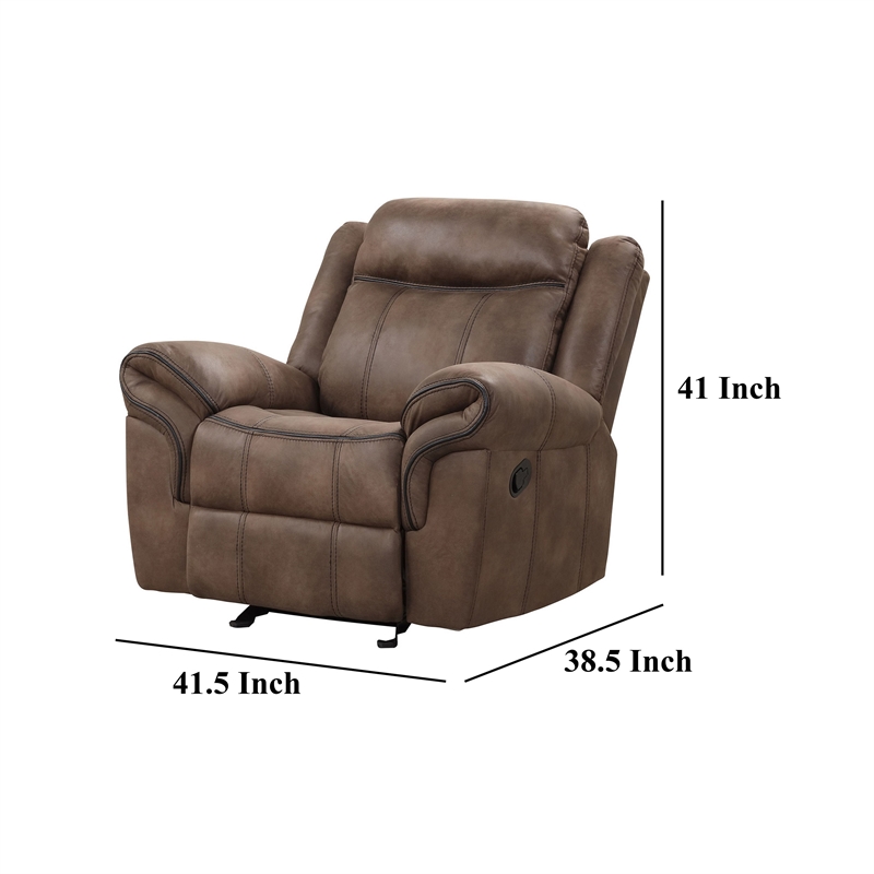 Arisa Manual Glider Recliner Chair- Brown Faux Leather- Pillow Arms