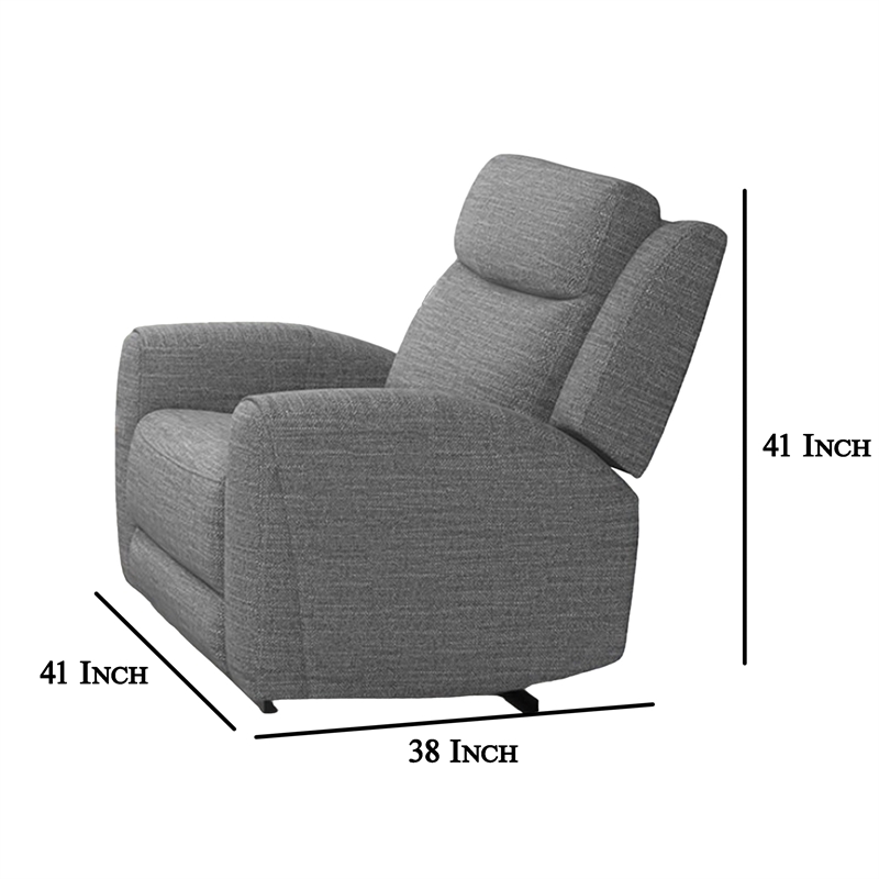 Cory Manual Recliner Chair- Contour Armrests- Solid Wood- Gray Polyester