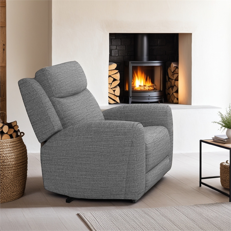 Cory Manual Recliner Chair- Contour Armrests- Solid Wood- Gray Polyester