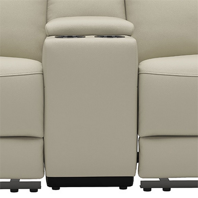 Cobe Manual Recliner Loveseat- 41 Inch- Center Console- Grain Beige Leather