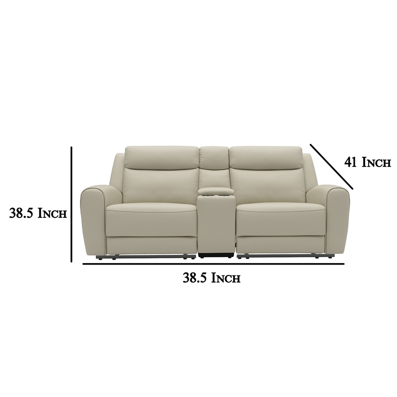 Cobe Manual Recliner Loveseat- 41 Inch- Center Console- Grain Beige Leather