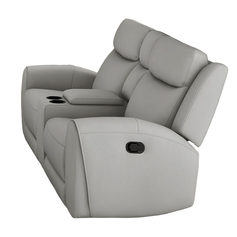 Cobe Manual Recliner Loveseat- 41 Inch- Center Console- Grain Gray Leather