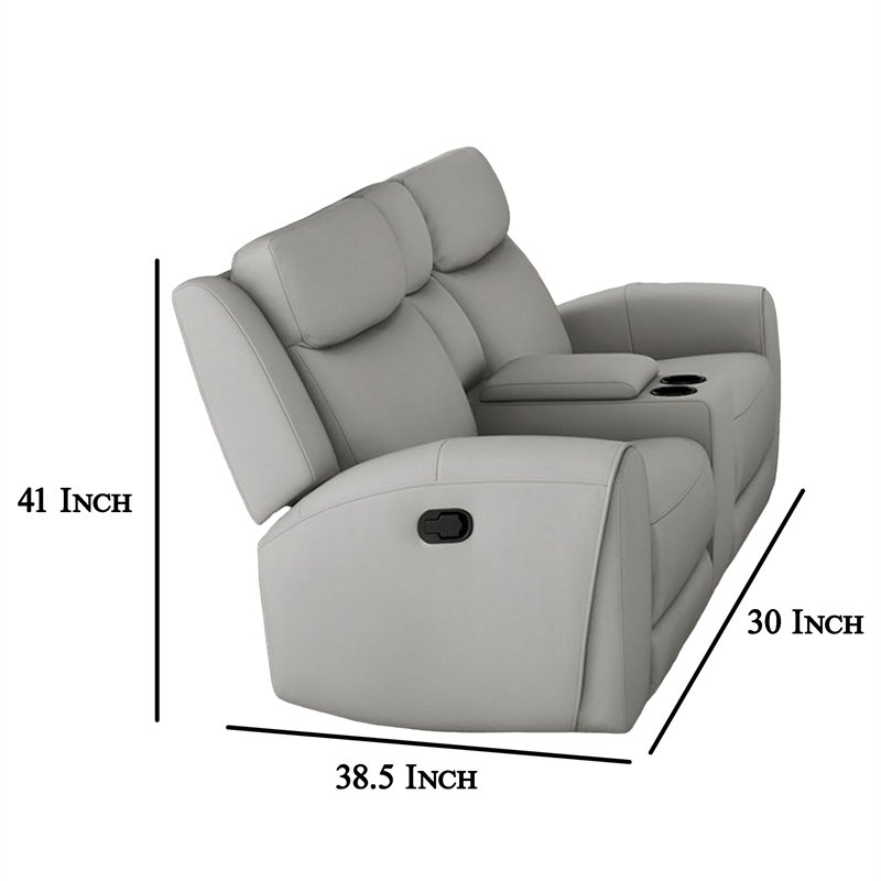 Cobe Manual Recliner Loveseat- 41 Inch- Center Console- Grain Gray Leather