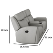 Cobe Manual Recliner Loveseat- 41 Inch- Center Console- Grain Gray Leather