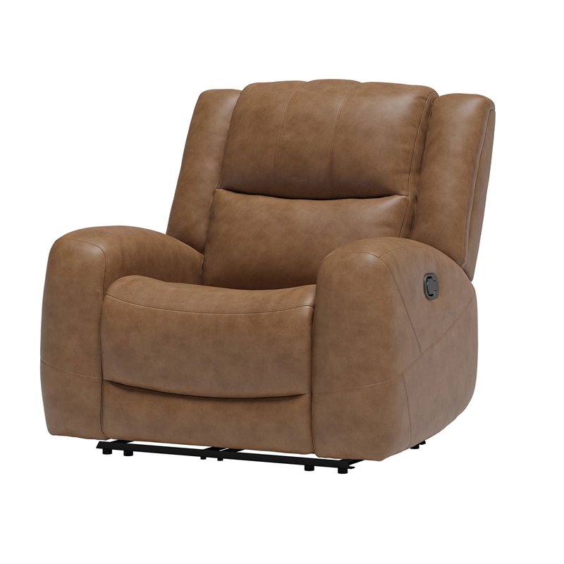 Leos Manual Recliner Chair- Contour Armrest- Wood Frame- Brown Leather