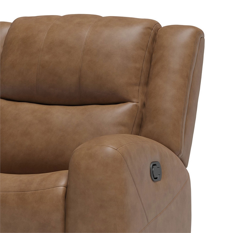 Leos Manual Recliner Chair- Contour Armrest- Wood Frame- Brown Leather