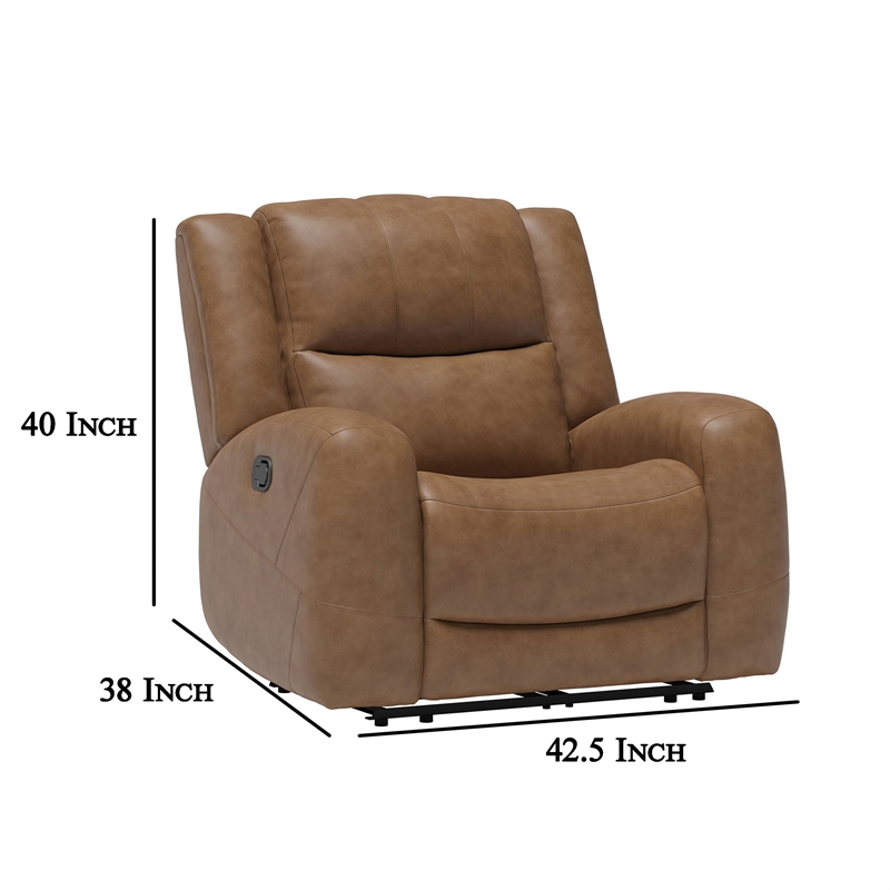 Leos Manual Recliner Chair- Contour Armrest- Wood Frame- Brown Leather