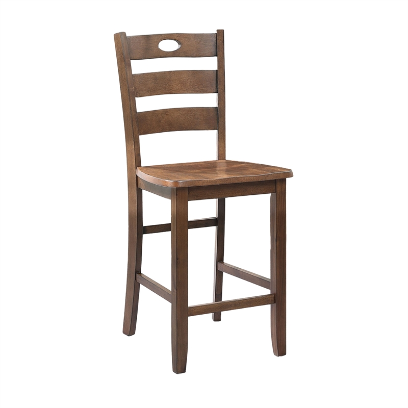 Lasie 5 Piece Counter Height Table Set- 4 Chairs- Slatted- Brown Solid Wood