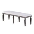 Winie Dining Bench with Turned Legs- 64 Inch Gray Wood and Fabric