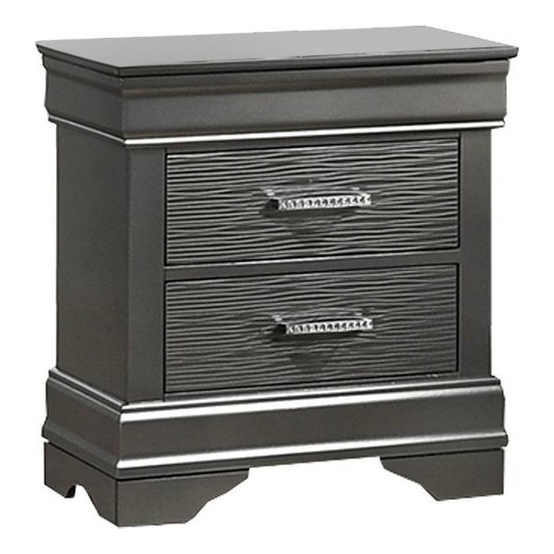 Jean Nightstand- 2 Drawers- Curved Frame- 24 Inch Dark Gray Solid Wood