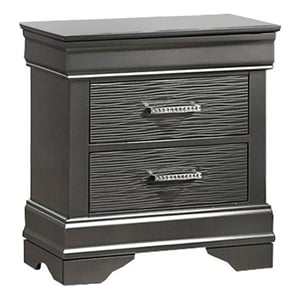 Jean Nightstand- 2 Drawers- Curved Frame- 24 Inch Dark Gray Solid Wood