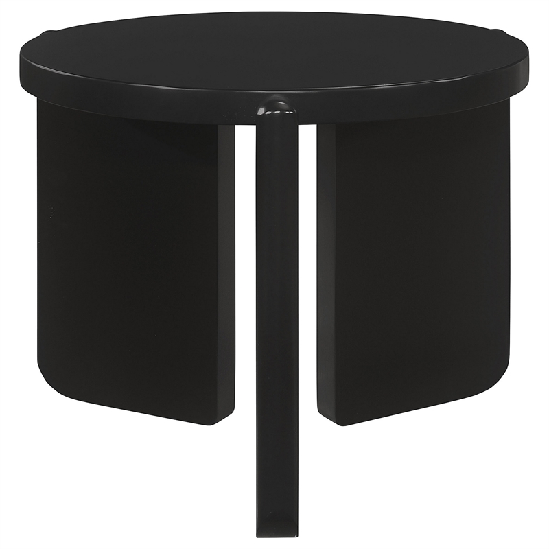 Kiya Side End Table- Panel Legs- 27 Inch Round Black Solid Wood Frame