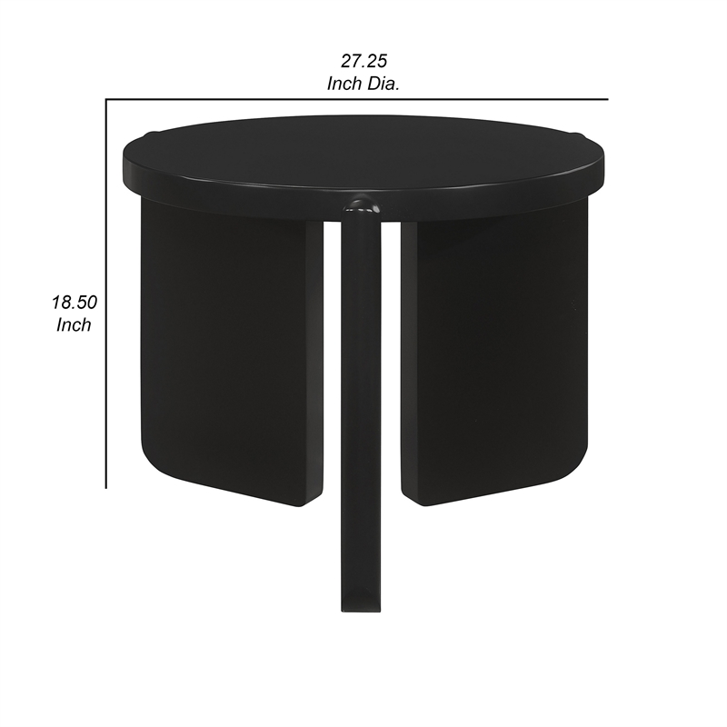 Kiya Side End Table- Panel Legs- 27 Inch Round Black Solid Wood Frame