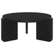 Kiya Coffee Table- 39 Inch Round Top- Black Solid Wood Frame- Panel Legs