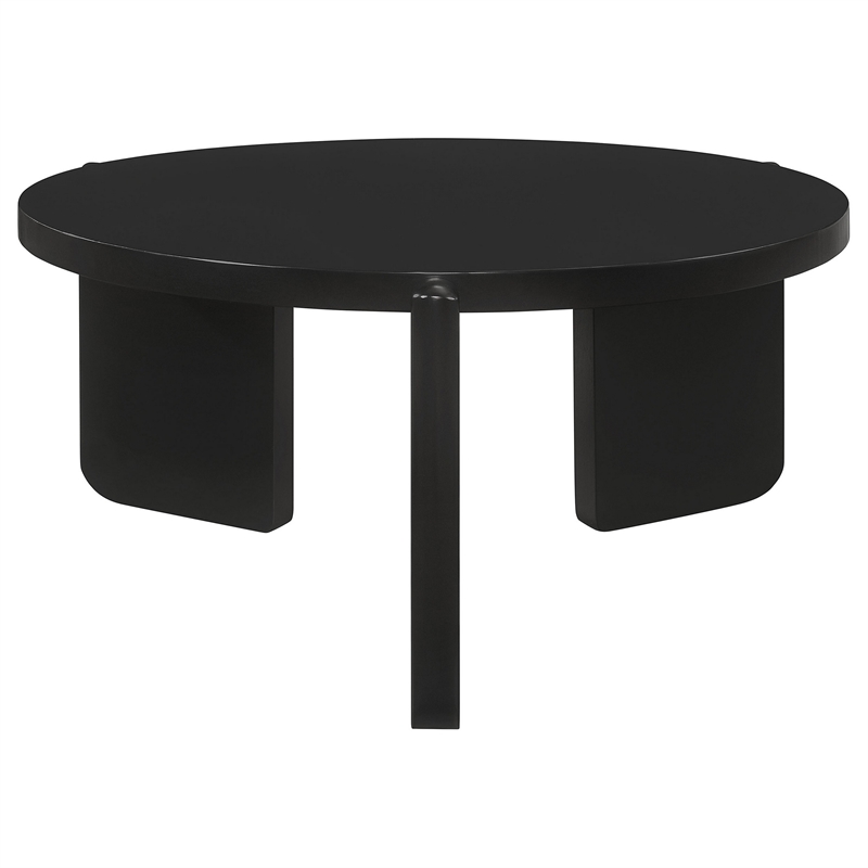 Kiya Coffee Table- 39 Inch Round Top- Black Solid Wood Frame- Panel Legs