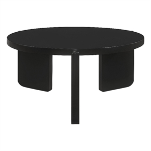 Kiya Coffee Table- 39 Inch Round Top- Black Solid Wood Frame- Panel Legs
