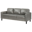 Rumi Sofa- Gray Faux Leather- Modern Track Arms- Foam Cushions- 77 Inch