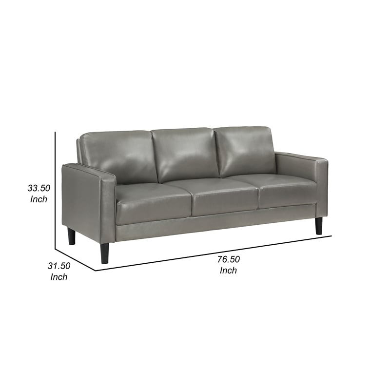 Rumi Sofa- Gray Faux Leather- Modern Track Arms- Foam Cushions- 77 Inch