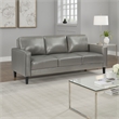 Rumi Sofa- Gray Faux Leather- Modern Track Arms- Foam Cushions- 77 Inch