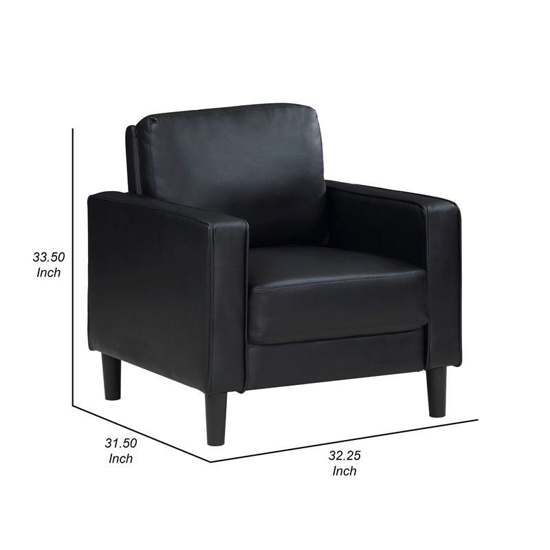 Rumi Accent Chair- Black Faux Leather- Modern Track Arms- Foam Cushions