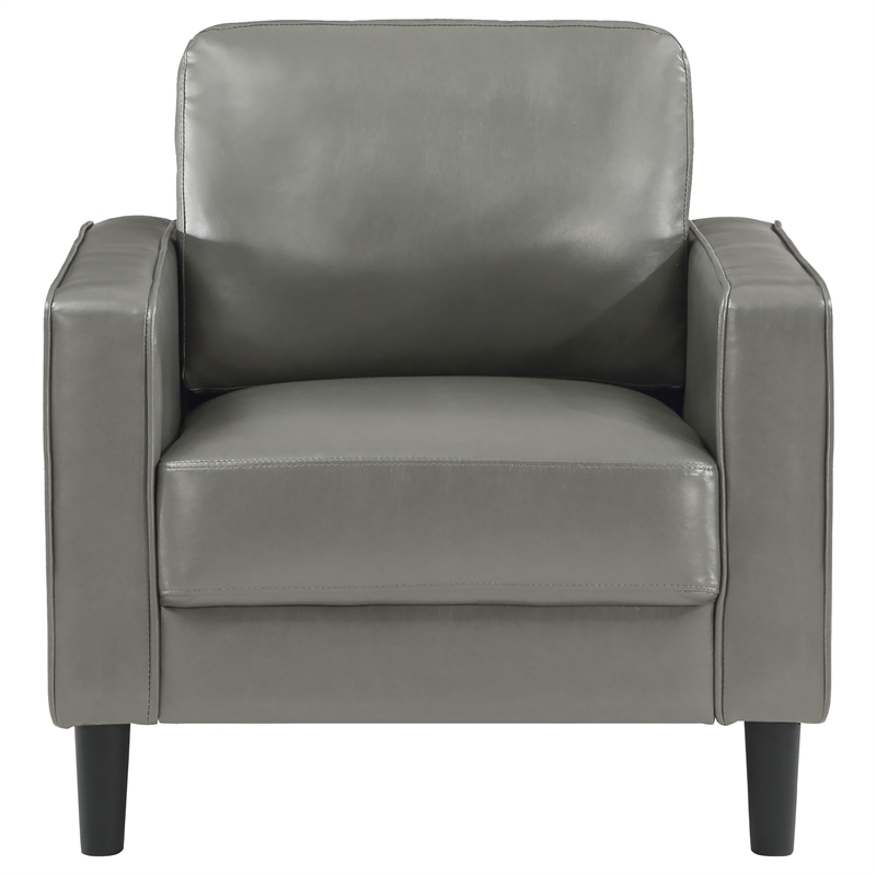 Rumi Accent Chair- Gray Faux Leather- Modern Track Arms- Foam Cushions