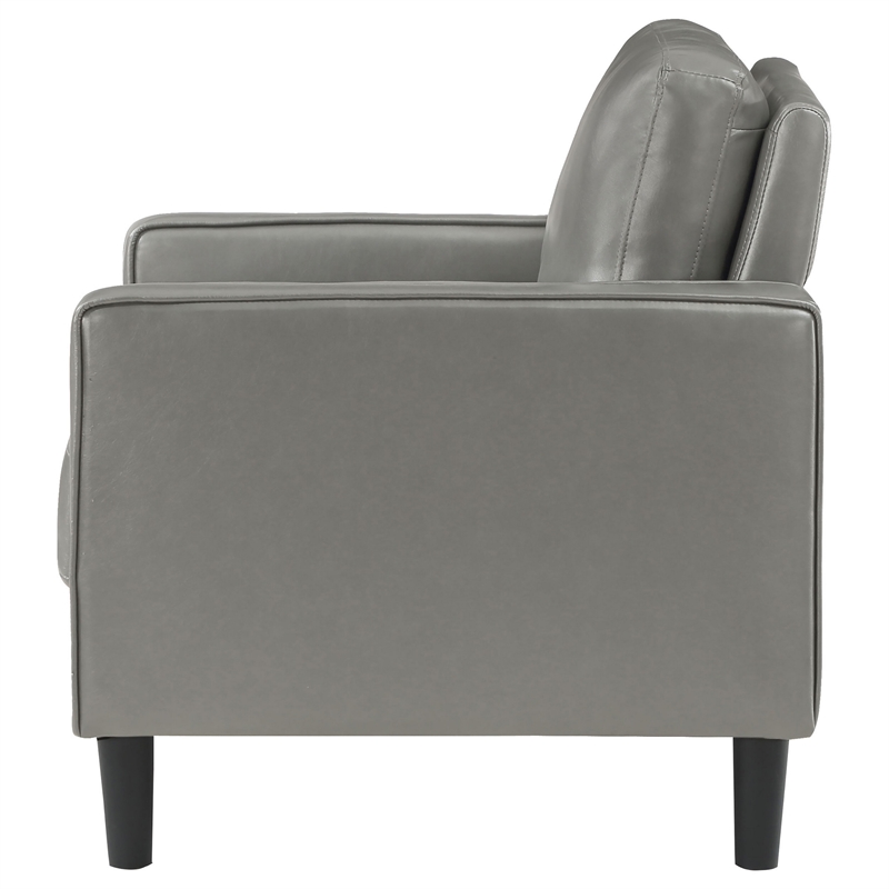 Rumi Accent Chair- Gray Faux Leather- Modern Track Arms- Foam Cushions