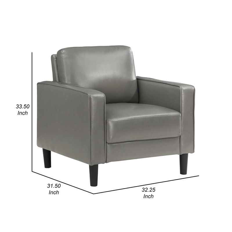 Rumi Accent Chair- Gray Faux Leather- Modern Track Arms- Foam Cushions