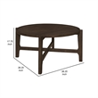 Katie Coffee Table- Round 38 Inch Top- Dark Brown Wood- Cross Beam Legs