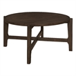 Katie Coffee Table- Round 38 Inch Top- Dark Brown Wood- Cross Beam Legs