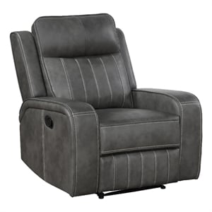 Josen Manual Recliner Chair- Gray Faux Leather- Cushioned Stitched Details