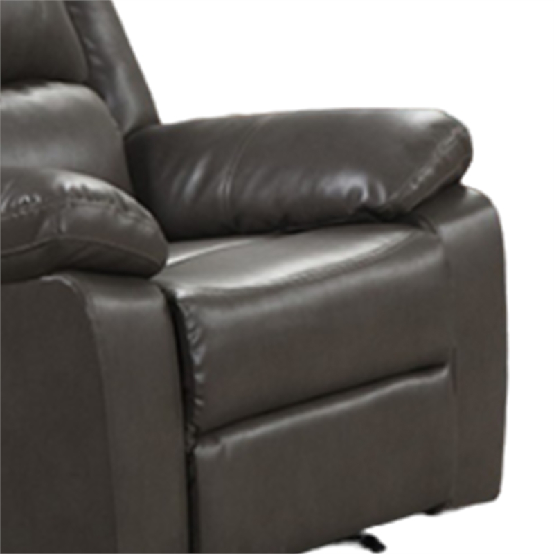 Lizzy Manual Glider Recliner Chair- Pillow Arms- Solid Wood- Gray Leather