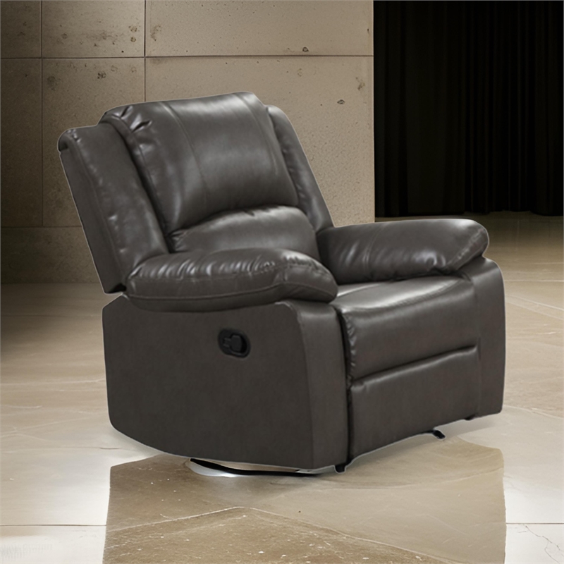 Lizzy Manual Glider Recliner Chair- Pillow Arms- Solid Wood- Gray Leather