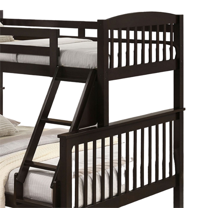 Bruke Twin/Full Bunk Bed with Ladder- Slatted Cherry Brown Solid Hardwood