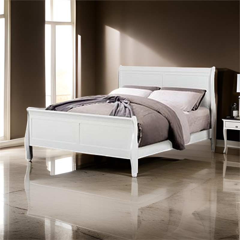 Ryla Queen Size Bed- Sleek Modern Panel Headboard Design- White Solid Wood